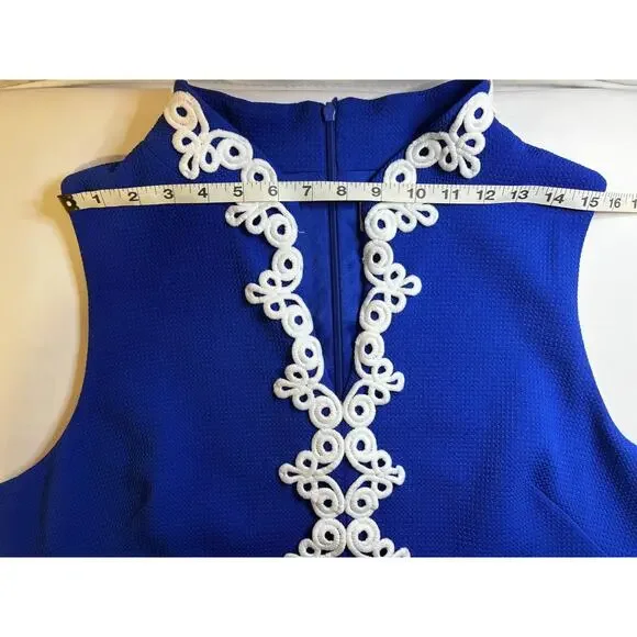 Jessica Howard 18 Navy White Applique High Neck Sleeveless Shift Dress Preppy - Picture 4 of 12